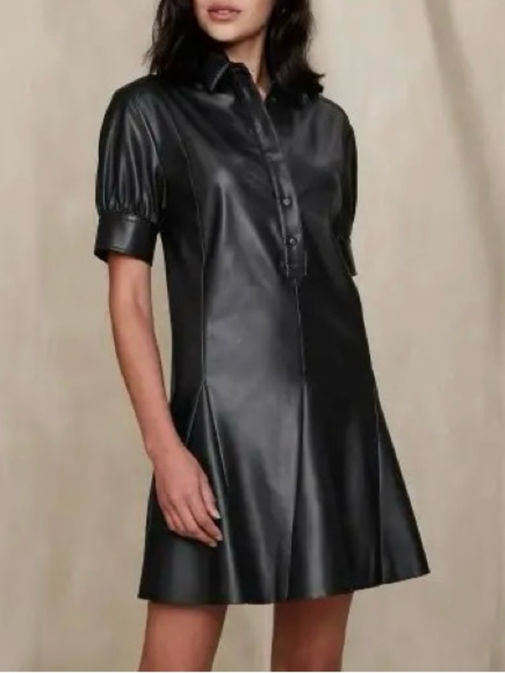 Banana Republic Factory GODET VEGAN LEATHER MINI DRESS